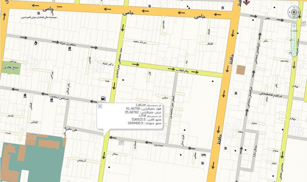 نقشه دفتر پیشخوان دولت خیابان حافظ
